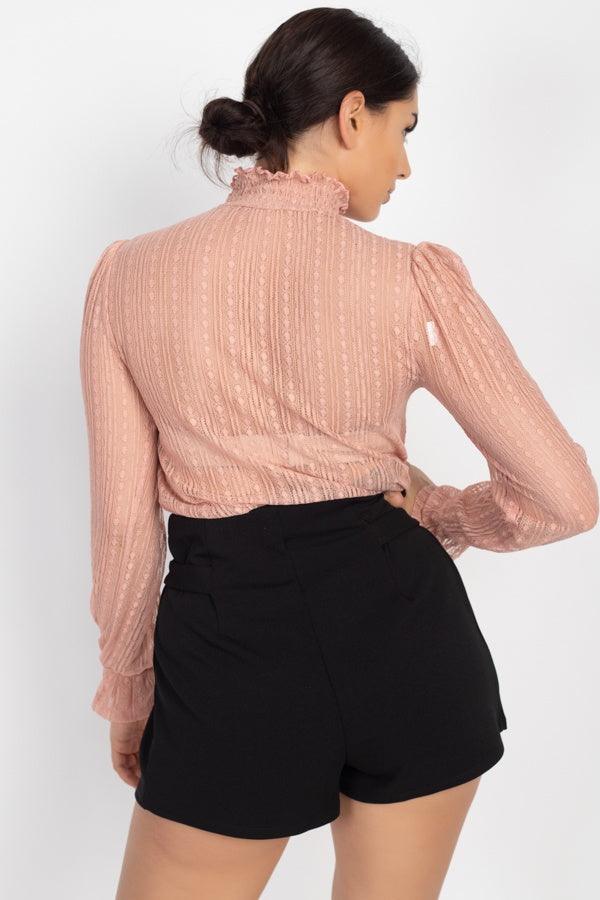 Ruffle Mock Neck Lace Top | Mixtshop LLC