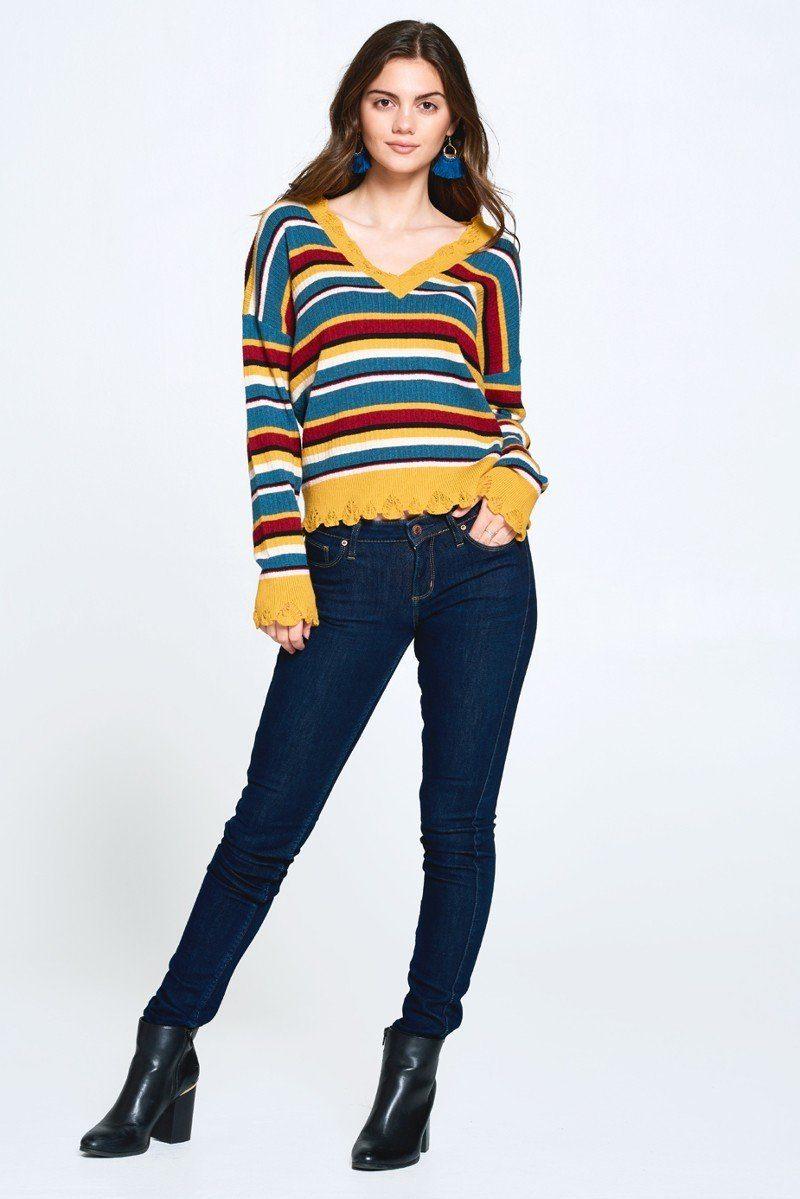 Multi-colored Variegated Striped Knit Sweater | Mixtshop LLC