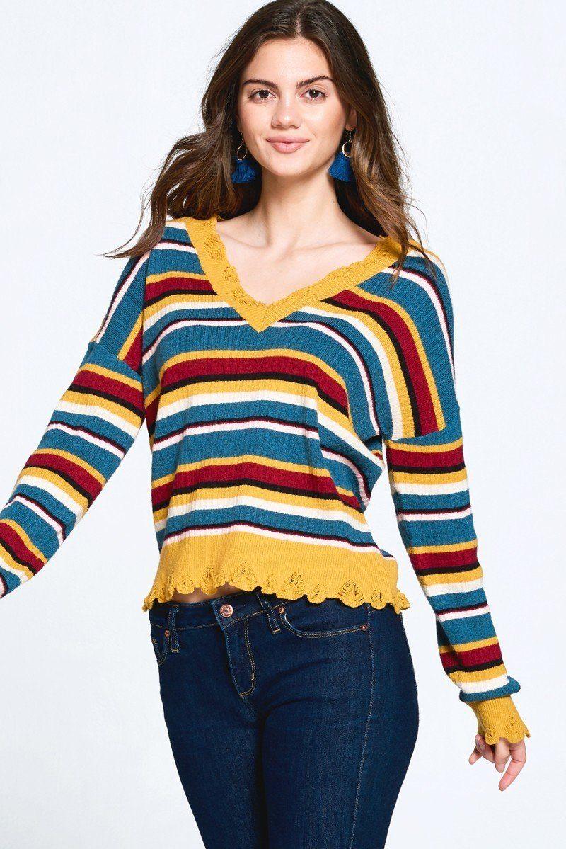 Multi-colored Variegated Striped Knit Sweater | Mixtshop LLC