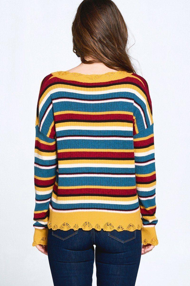 Multi-colored Variegated Striped Knit Sweater | Mixtshop LLC