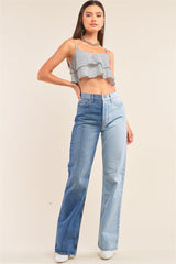 White And Navy Sleeveless Polka Square Layered Smock Back Cropped Top | Mixtshop LLC