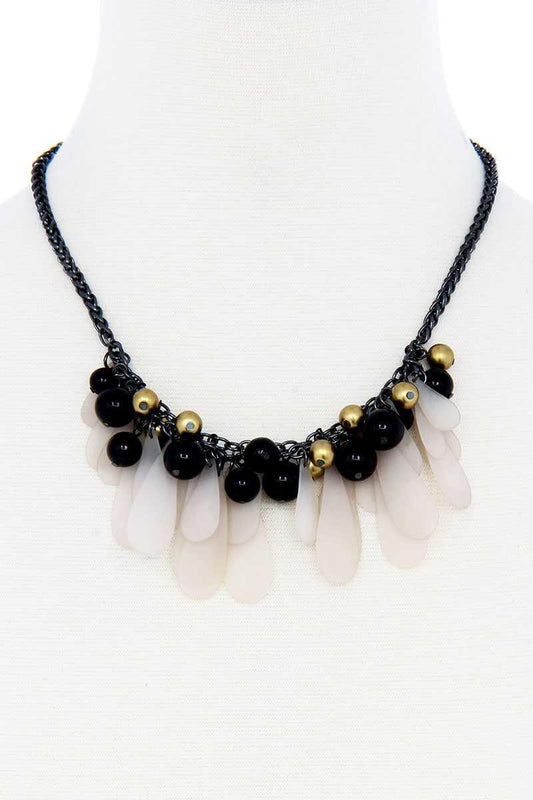 Black And Gold Balls With Tassel Statement Necklace | Mixtshop LLC