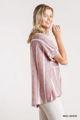 Horizontal And Vertical Striped Short Folded Sleeve Top With High Low Hem | Mixtshop LLC