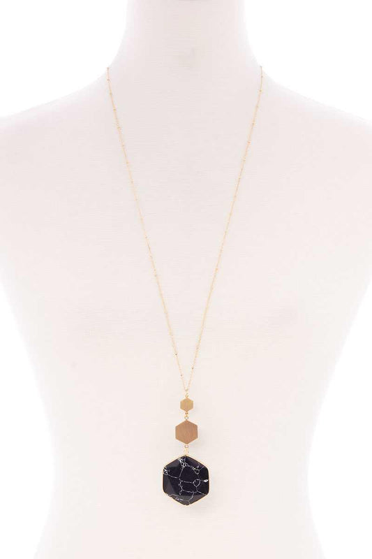 Marbling Natural Stone Pendant Long Necklace | Mixtshop LLC
