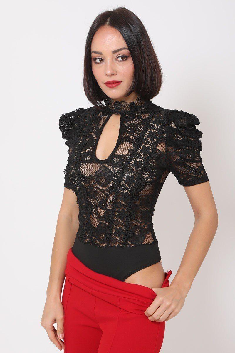 Lace Bodysuit W/front Key Hole Opening Details | Mixtshop LLC