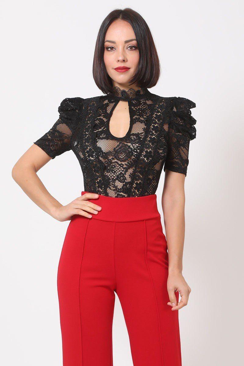 Lace Bodysuit W/front Key Hole Opening Details | Mixtshop LLC
