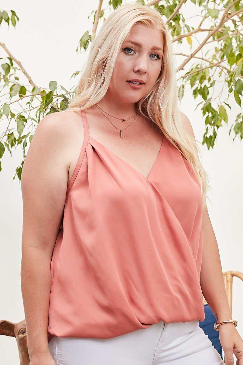 Front Surplice Pleats Back Shirring Solid Cami Top | Mixtshop LLC