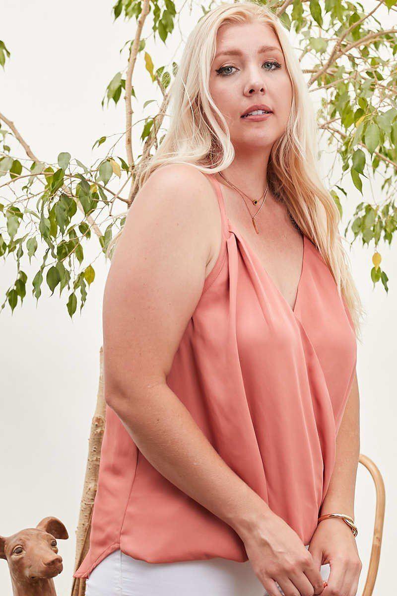 Front Surplice Pleats Back Shirring Solid Cami Top | Mixtshop LLC