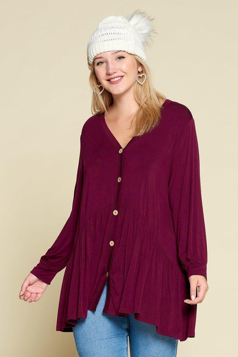 Plus Size Solid Heavy Rayon Modal Jersey Faux Button Up | Mixtshop LLC