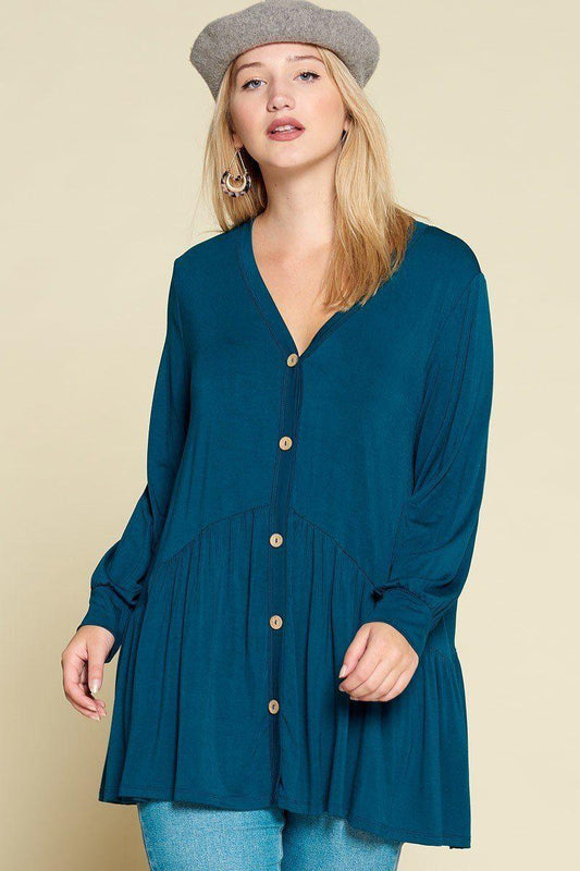 Plus Size Solid Heavy Rayon Modal Jersey Faux Button Up | Mixtshop LLC