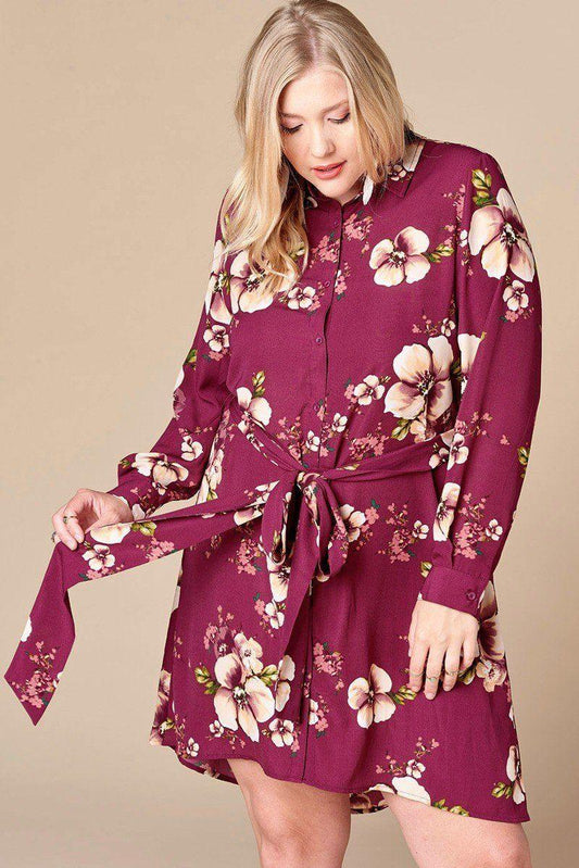Floral Woven Button-down Collared Shirt Dress | Mixtshop LLC