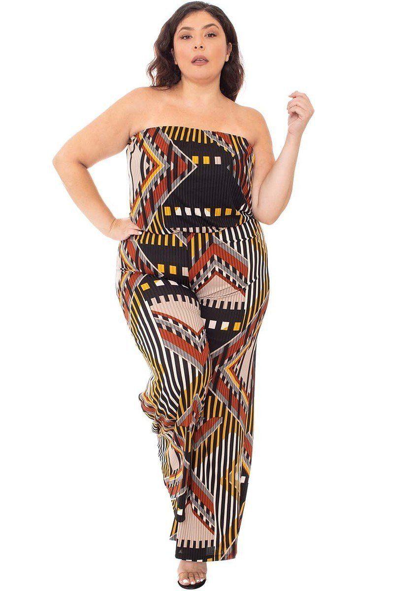 Abstract Print Tupbe Top Plus Size Jumpsuit | Mixtshop LLC