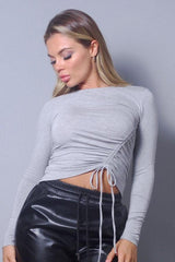 Long Sleeve Round Neck Side Ruched Top | Mixtshop LLC