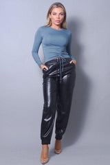 Long Sleeve Round Neck Side Ruched Top | Mixtshop LLC