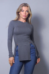 Sleek & Chic Fall Long Sleeve Slitted Top | Mixtshop LLC