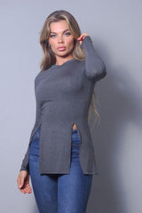 Sleek & Chic Fall Long Sleeve Slitted Top | Mixtshop LLC