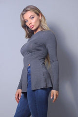 Sleek & Chic Fall Long Sleeve Slitted Top | Mixtshop LLC