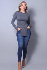 Sleek & Chic Fall Long Sleeve Slitted Top | Mixtshop LLC