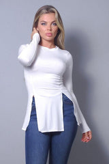 Sleek & Chic Fall Long Sleeve Slitted Top | Mixtshop LLC