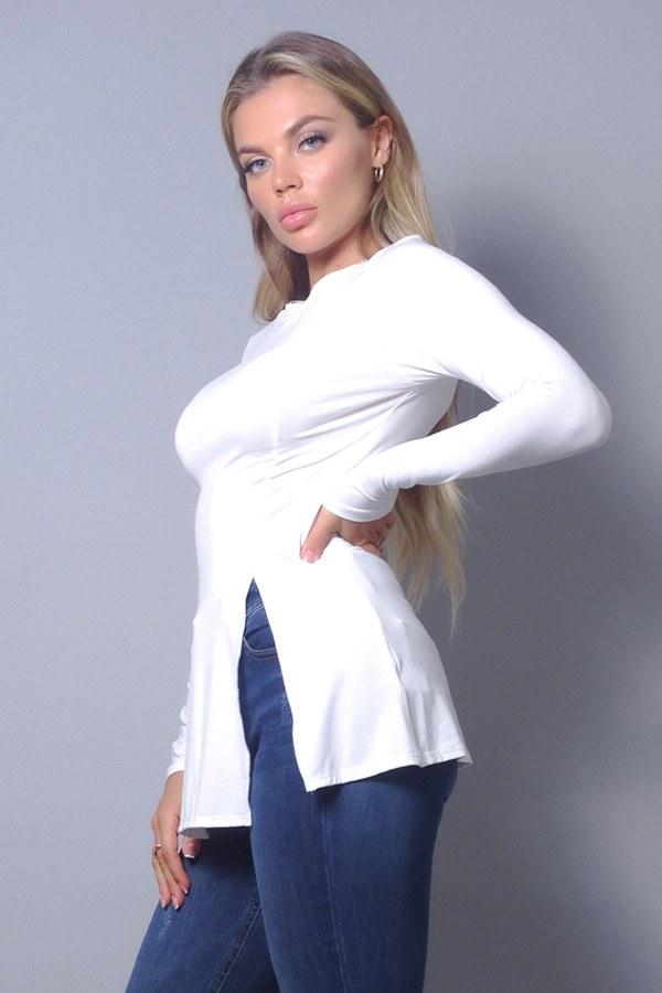 Sleek & Chic Fall Long Sleeve Slitted Top | Mixtshop LLC