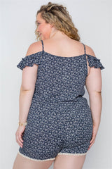 Plus Size Navy Floral Print Lace Up Romper | Mixtshop LLC