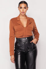 Deep-v Cropped Power Shoulder Blazer Bodysuit | Mixtshop LLC