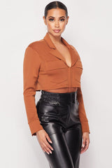 Deep-v Cropped Power Shoulder Blazer Bodysuit | Mixtshop LLC