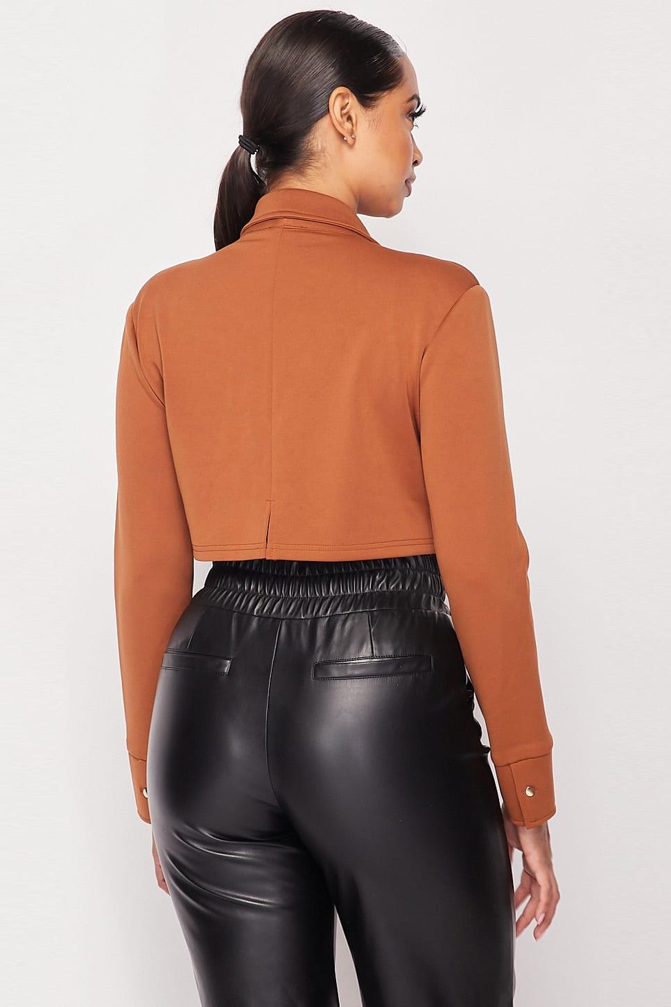 Deep-v Cropped Power Shoulder Blazer Bodysuit | Mixtshop LLC