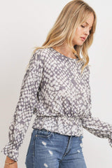 Ruffled Waist Drop Shoulder Long Sleeve Top | Mixtshop LLC