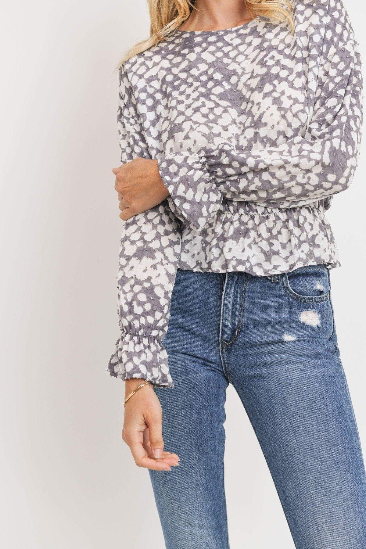 Ruffled Waist Drop Shoulder Long Sleeve Top | Mixtshop LLC