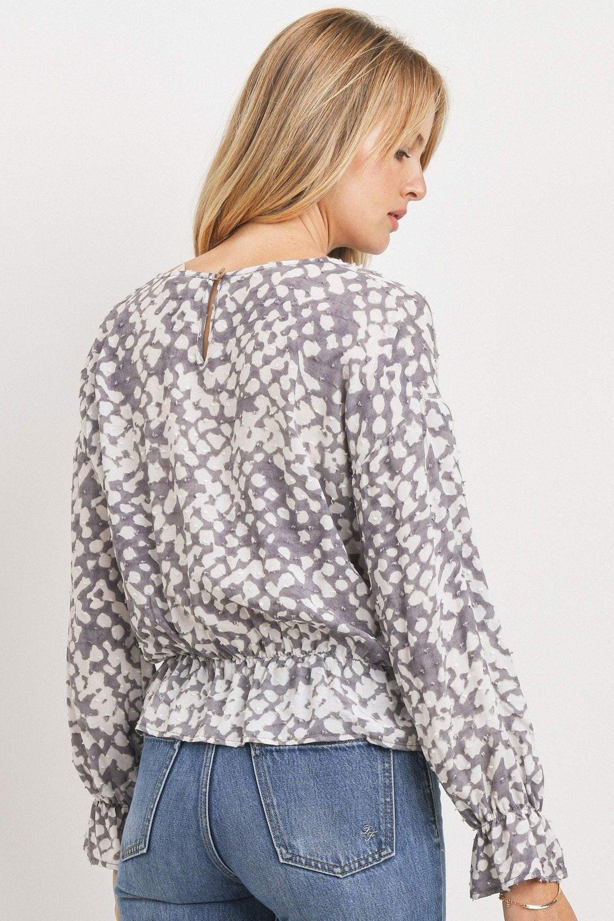 Ruffled Waist Drop Shoulder Long Sleeve Top | Mixtshop LLC