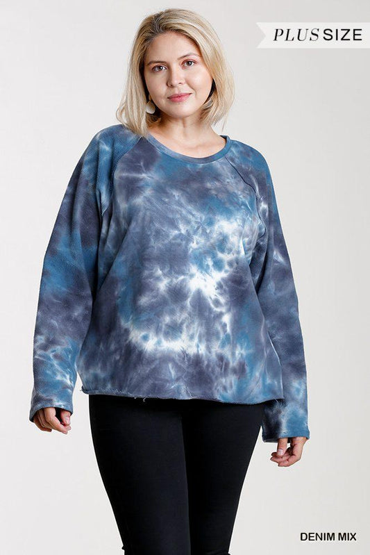 French Terry Tie-dye Raglan Long Sleeve Top With Raw Hem | Mixtshop LLC