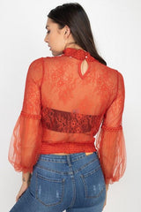 Lace Trim Balloon Sleeve Smocked Top | Mixtshop LLC