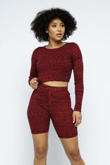Knit Long Sleeve Cropped Top Knit High-waist Biker Shorts Set | Mixtshop LLC