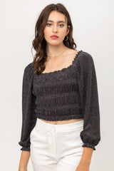 Metallic Fabric With Crop Smocked Top And Square Neck | Mixtshop LLC