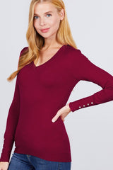 V-neck Sweater W/rivet Button | Mixtshop LLC