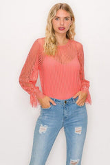 Lace Trim Shadow Stripe Bodysuit | Mixtshop LLC