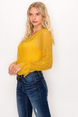 Lace Trim Shadow Stripe Bodysuit | Mixtshop LLC