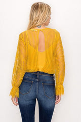 Lace Trim Shadow Stripe Bodysuit | Mixtshop LLC