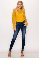 Lace Trim Shadow Stripe Bodysuit | Mixtshop LLC