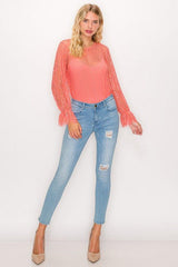 Lace Trim Shadow Stripe Bodysuit | Mixtshop LLC