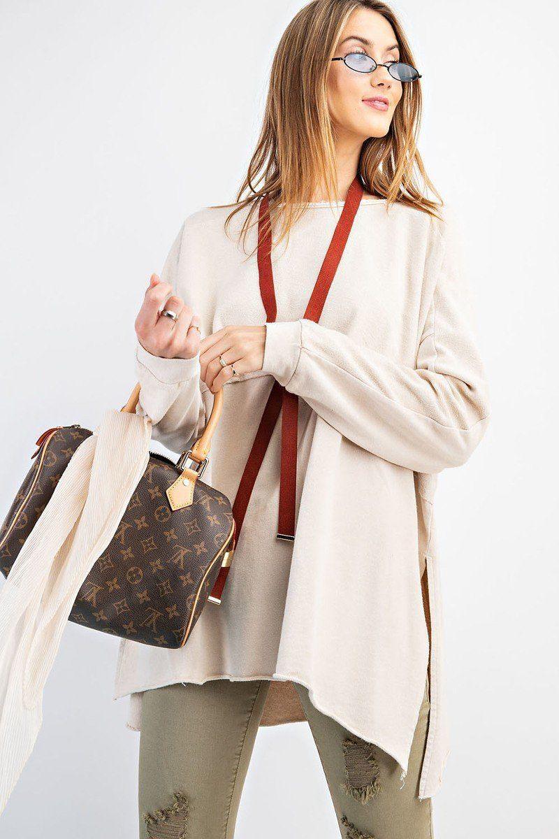 Terry Knit Upside Down Detailing Side Slits Pullover Tunic | Mixtshop LLC