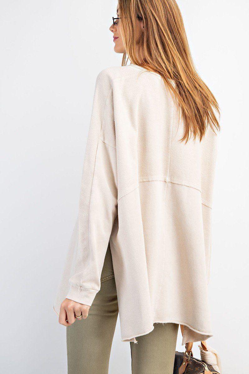 Terry Knit Upside Down Detailing Side Slits Pullover Tunic | Mixtshop LLC