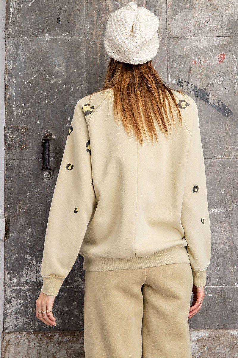Long Sleeve Leopard Print Washed Terry Sweatshirt | Mixtshop LLC