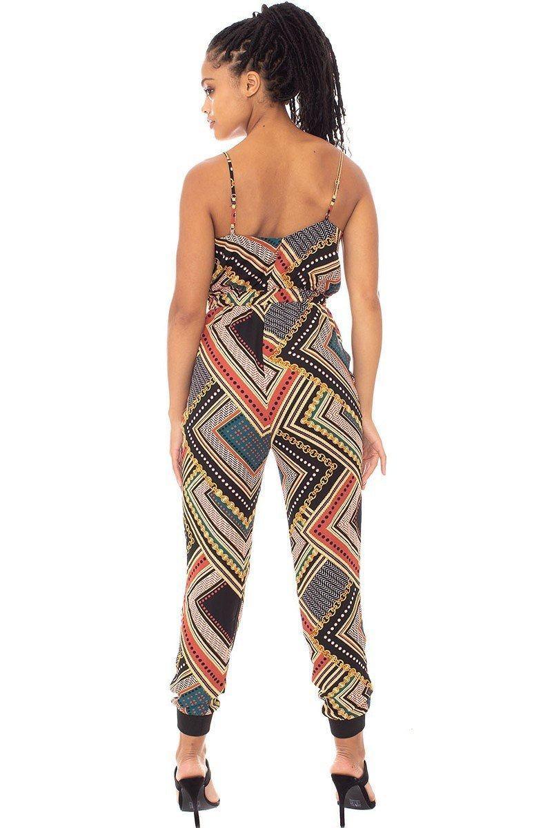 Boarder Print Wrap Drawstring Waist Jumpsuit | Mixtshop LLC