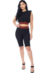 Shoulder Pad And Leopard Detailed Biker Shorts | Mixtshop LLC