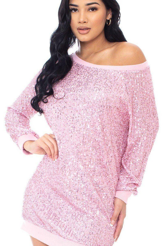 Sequin Wide Neck Boxy Mini Dress | Mixtshop LLC