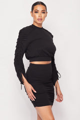 Ruched Long Sleeve And Skirt Set | Mixtshop LLC