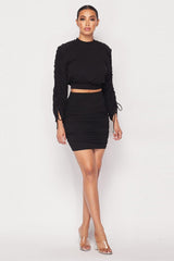 Ruched Long Sleeve And Skirt Set | Mixtshop LLC