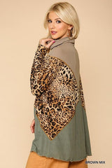 Solid And Animal Print Mixed Knit Turtleneck Top With Long Sleeves | Mixtshop LLC